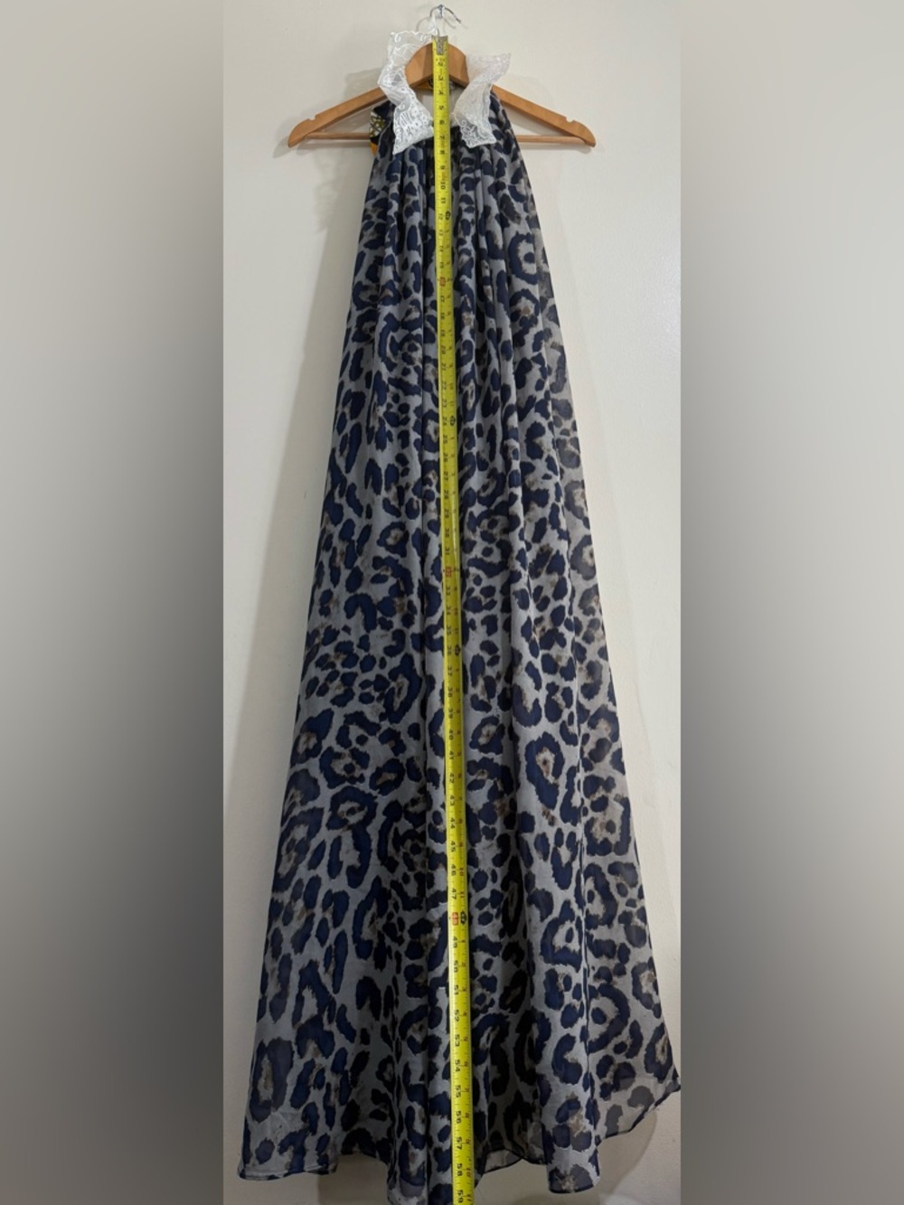 Christies Navy Leopard Halter Maxi Dress with White Lace